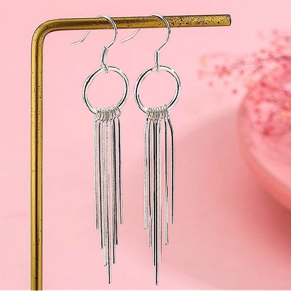 Tassel Sterling Silver Necklace Earrings Matching Set - Picture 3 of 8